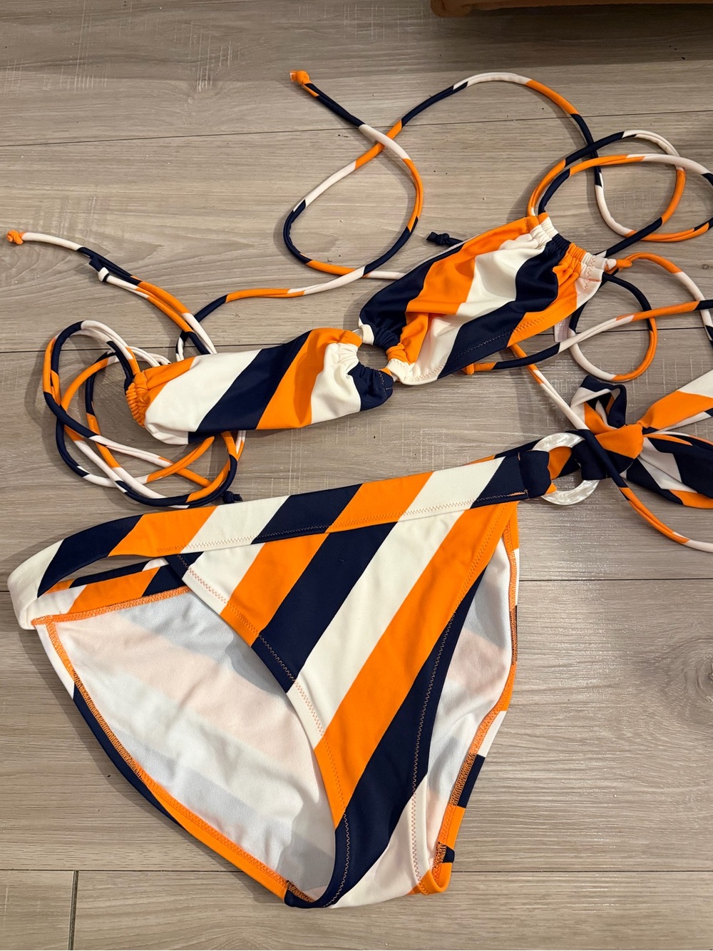 Victoria’s Secret Orange, Navy & White Striped Tie-Side Bikini